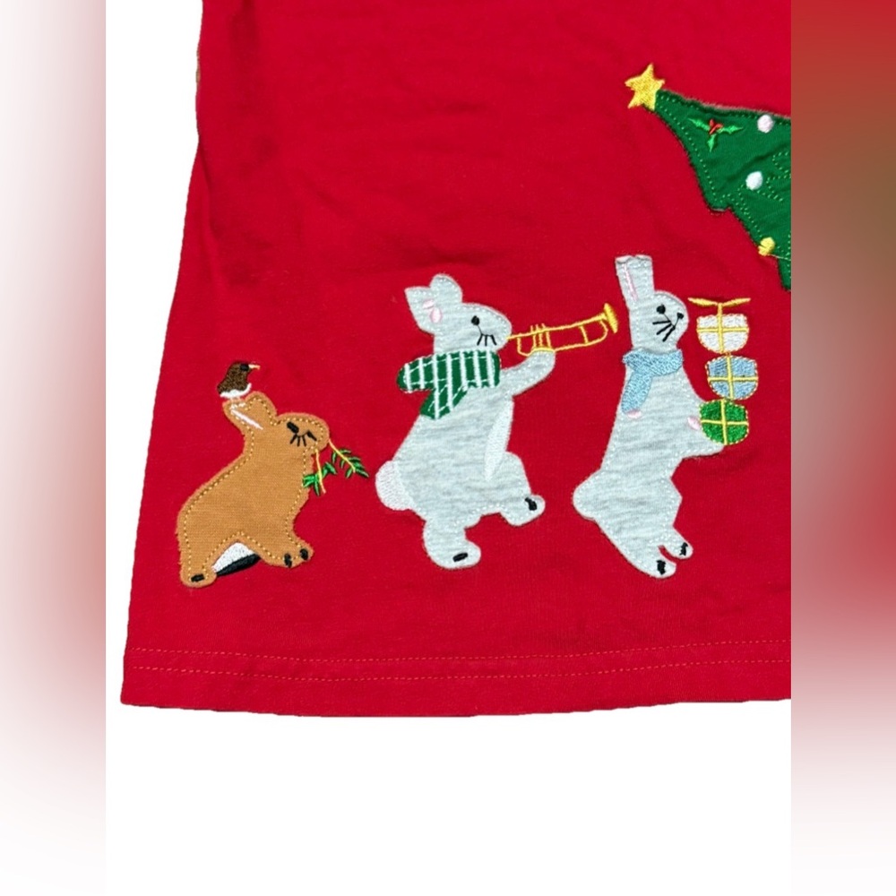 Christmas Holiday Appliqué Dress Bunnies Tree Long Sleeve Girls Size 4 Cotton - Picture 3 of 8